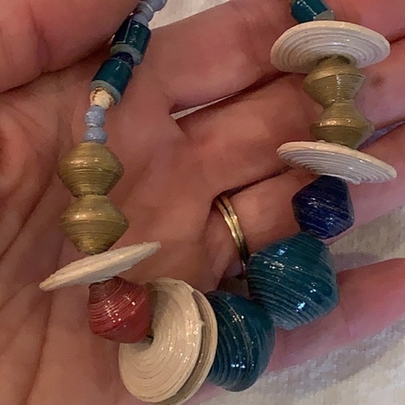 31bits 14k gold filled paper wrap beads delicate chain statement necklace - Picture 9 of 11